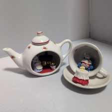 Reuter Porcelain Miniature Tea Set with Mouse Figures, Germany Used
