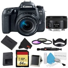 Canon EOS 77D DSLR Camera 18-55mm Lens Bundle w/ 3 Piece Filter  Memory Kit 