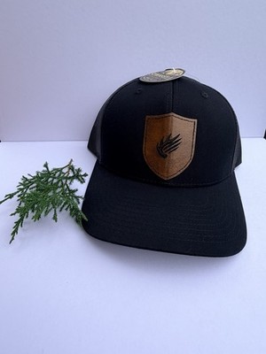 Black Baseball Cap Adjustable Brown Leather Patch Logo Men s Hat One Size