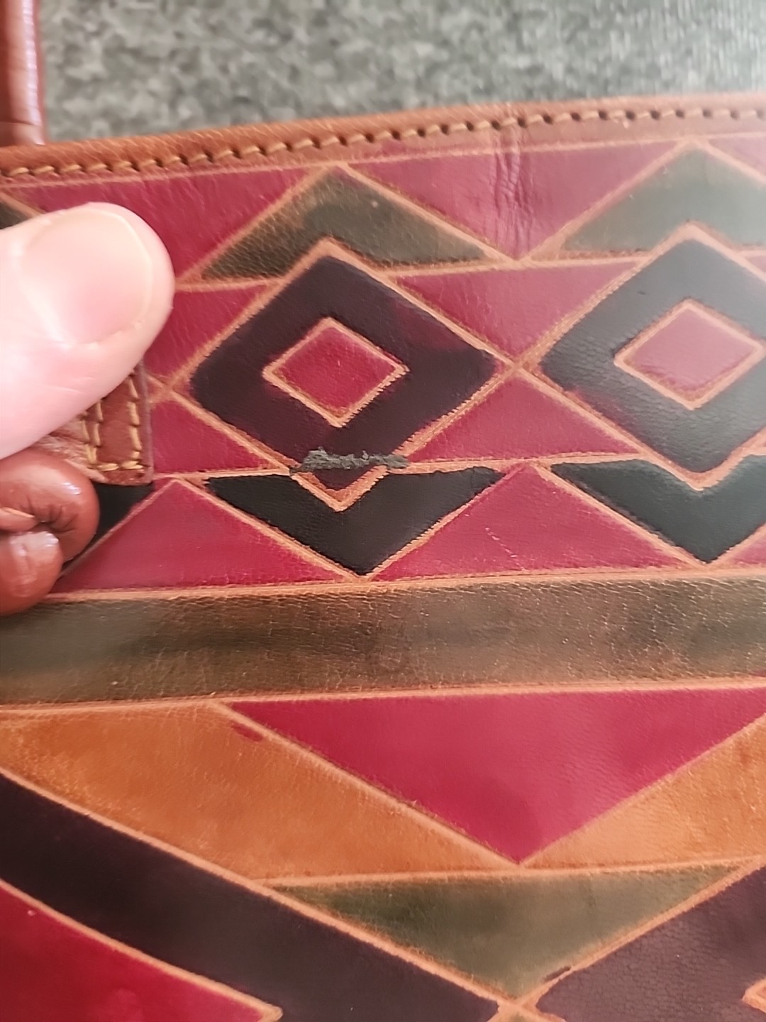 Vtg Mtc 1992 Leather Rectangular Tooled Geometric… - image 7