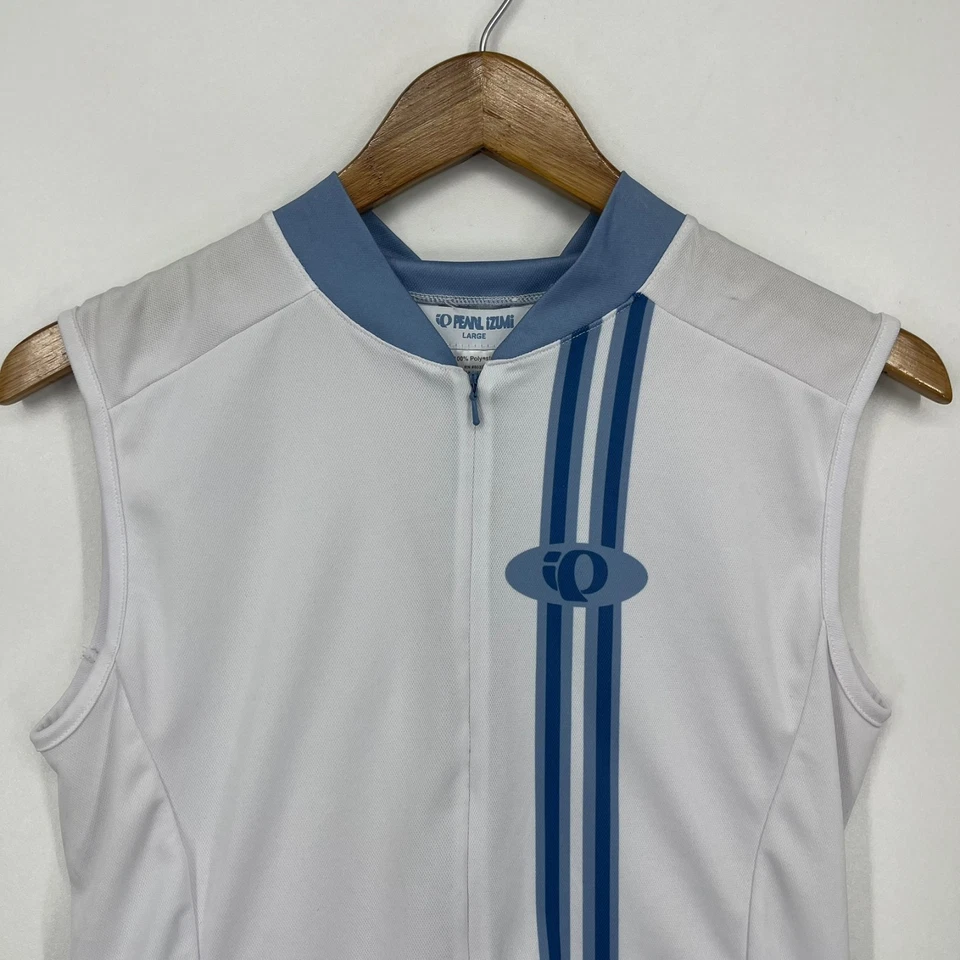 Chaleco de ciclismo Pearl Izumi para mujer talla L blanco azul sin mangas bolsillos con cremallera Foto 2 de 4