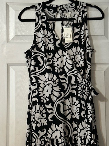 Cato Black and White Floral Wrap Maxi Dress Medium Petite