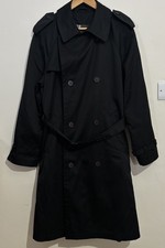 Vintage 80s QUALITY MENSWEAR Trench Coat Mens 38 Black Double-Breasted Raincoat