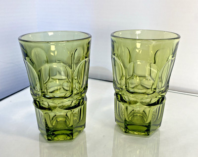 2 Vintage Fostoria Glass Argus Green Tumblers HFM Henry Ford Museum MCM