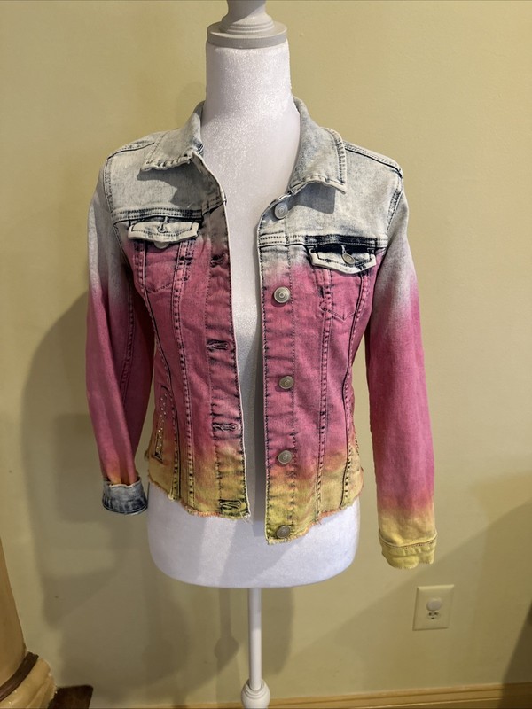 Wonder Nation Girl's Distressed Blue Jean Denim Jacket Size Large (10-12)  pink 