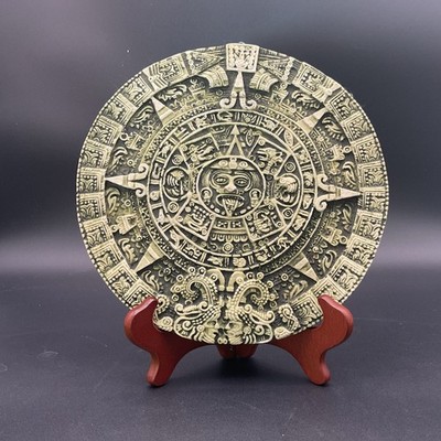 Vintage Aztec Mayan Sun Calendar Carved Resin Wall Decor Indian Predictions 9.5 