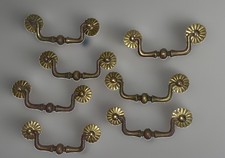 Vntg MCM Drawer Drop Pull Handle Sunburst 5  Brass Lot Of 7