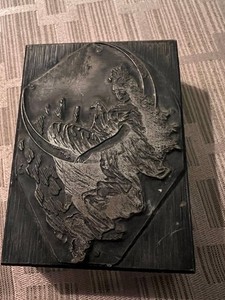 Antique Letterpress Printing Block Art Nouveau Moon Goddess Figure Original