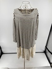 SOFT SURROUNDINGS Women's Cream Left Bank Nautical Striped Cotton Dress Size M