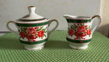 Lefton Christmas Rose & Holly Zuckerdose mit Deckel und Milchkännchen Set Porzellan Japan