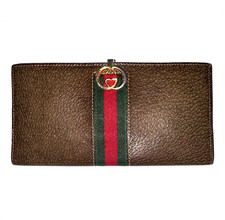 Gucci Brown Folding Wallet w/ Green Red Web S...