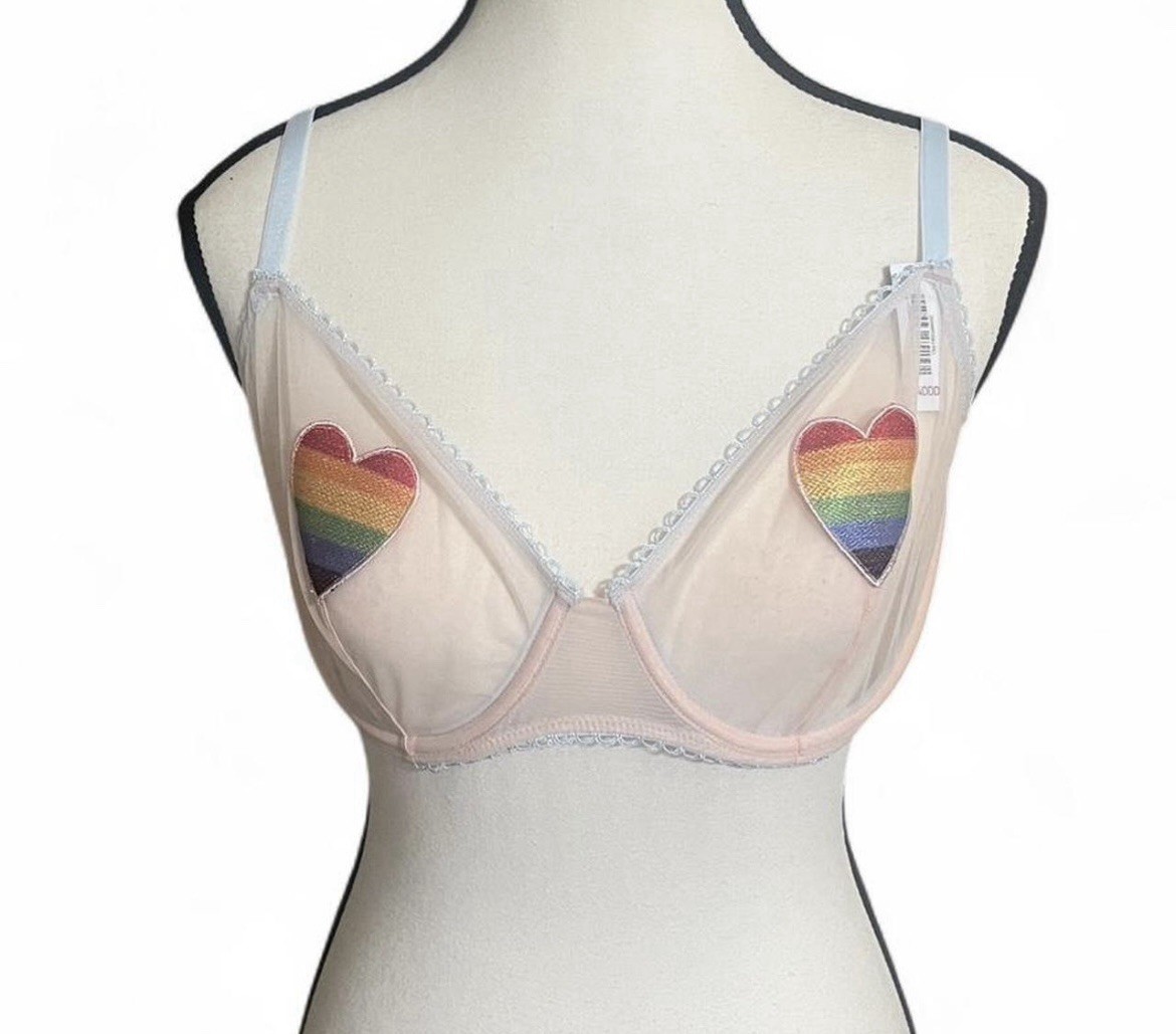 Adore Me Bra Sz 42D Alyshia Rainbow Heart Sheer Sexy Statement Piece