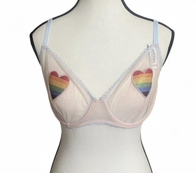 Adore Me Bra Sz  32DDD Alyshia Rainbow Heart Sheer Sexy Statement Piece