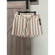 NWT New York Company clothing striped shorts 8 tan cream
