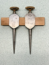Pair Of Vintage 5 1/2" Trammel Points Unmarked Steel Points hand made NICE brass