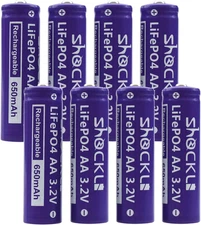 (8- Pack)  AA 3.2 Volts Lifepo4 650Mah Rechargeable Battery, Lithium Iron Phosph