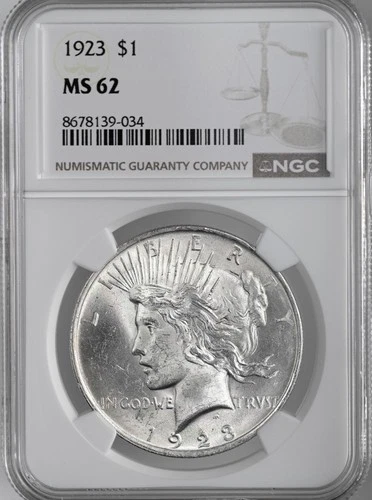 1923-P  $1 PEACE SILVER DOLLAR  "PHILADELPHIA MINT"  NGC MS62 #8678139-034
