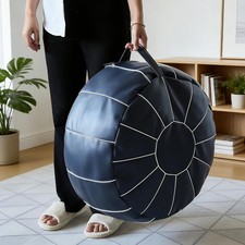 Unstuffed Pouf Ottoman Cover Faux Leather Foot Stool Foot Rest Moroccan Style
