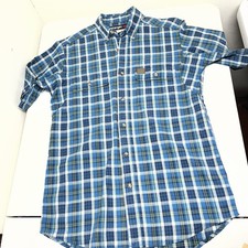 Wrangler Riggs Workwear Shirt Men's Medium Short Sleeve Blue Plaid Cotton