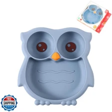 PandaEar Toddler Suction Plates, Stay Put Divided Baby Plates, Owl Shape BPA-