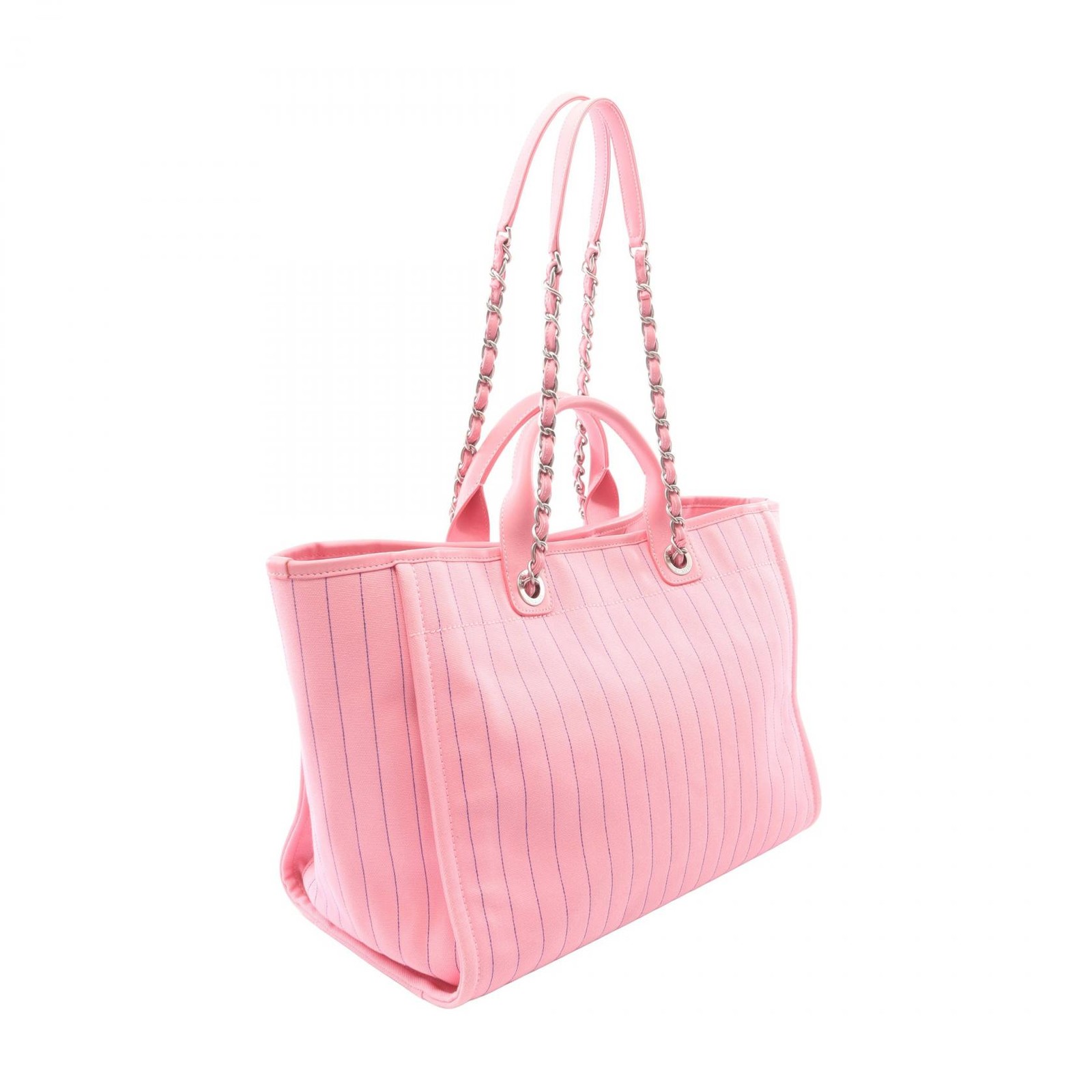 CHANEL Deauville Large Shoulder Tote Handbag A93786 canvas leather Pink SHW Used image 2