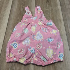 Vintage Healthtex Baby Girl Romper 6 Months Pink Heart Print Bubble Outfit