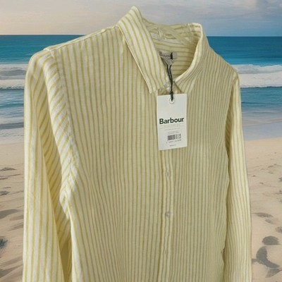 Barbour Marine Shirt Limeade Stripe Linen Coastal Grandma Beachy Size 6