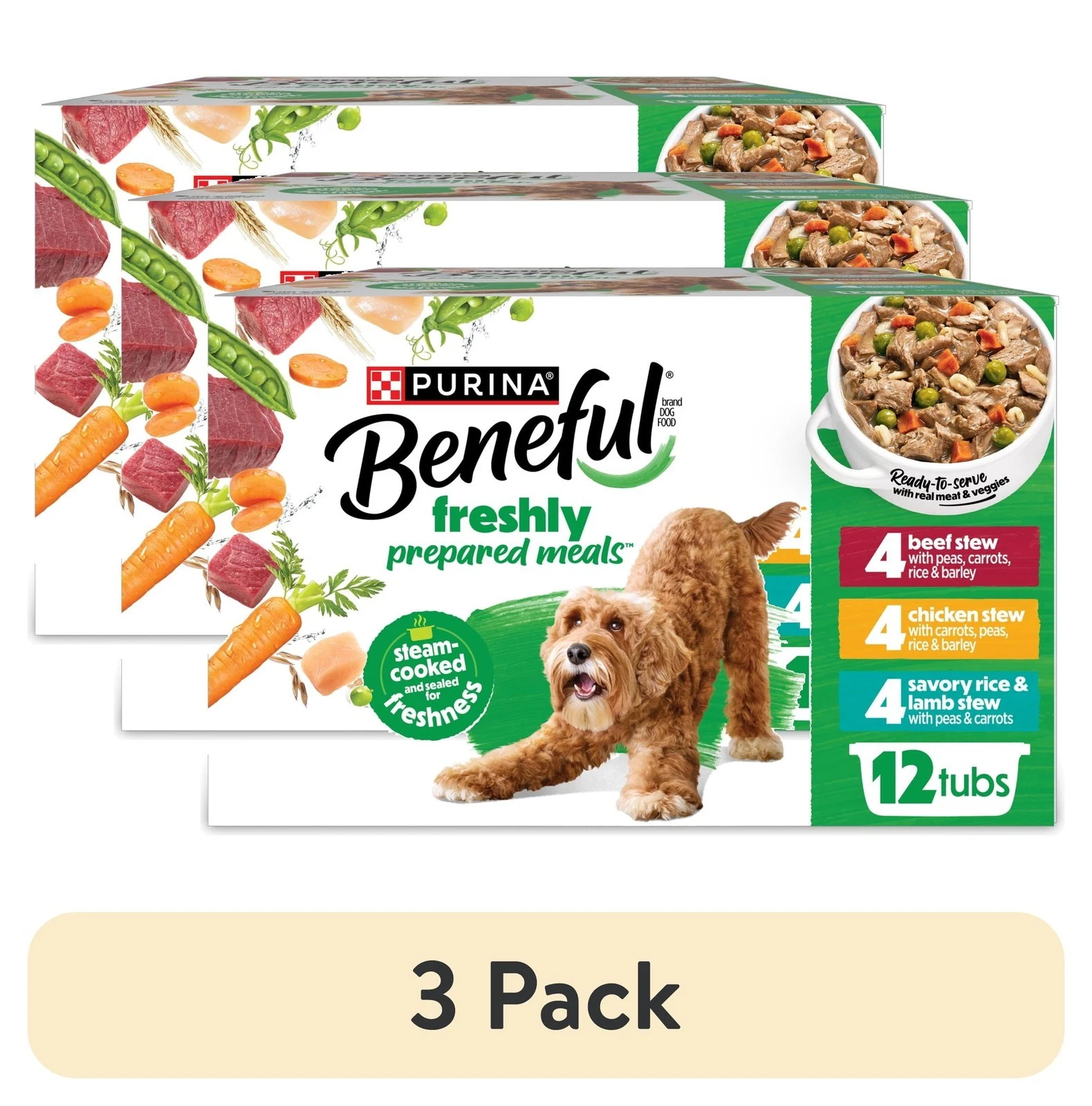 3 pack Dog Food Freshly Prepared Meals Variety Pack Wet Dog Food W/ Gravy