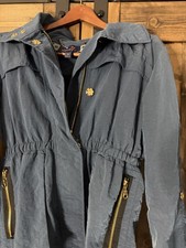 Anorak Jacket Black Stand Collar Hood Zip Snaps Pockets Roll Tab Sleeve Lined SM