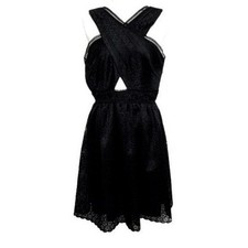 GUESS Womens Black Lace Crisscross Halter Cutout Mini Dress Size 10