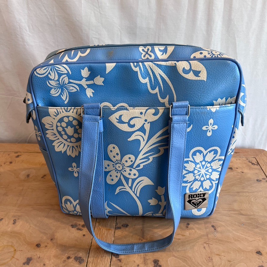 Vintage Roxy Double Handle Weekend Bag Carry On Y2K Blue Flowers