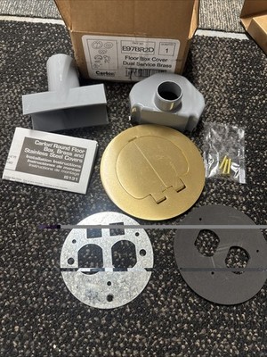 Carlon E97BR2D Brass Floor Box Cover Duplex Receptacles and Two Data Ports