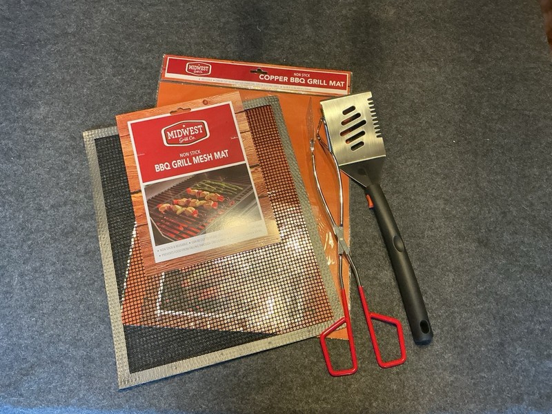 Grill Set - Tongs, Spatula Non-Stick Copper Grill Mat And Grill Mesh, NEW