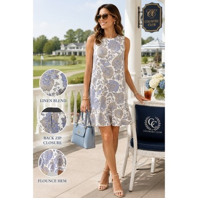 tommy hilfiger blue linen dress NWT $98 Tommy Hilfiger Linen Blend Floral Shift Dress Sz 4 Blue