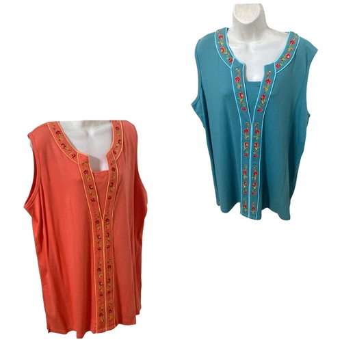 Liz & Me Plus Size 2X Shirt Sleeveless embroidered Shirt Lot Of 2 NWT