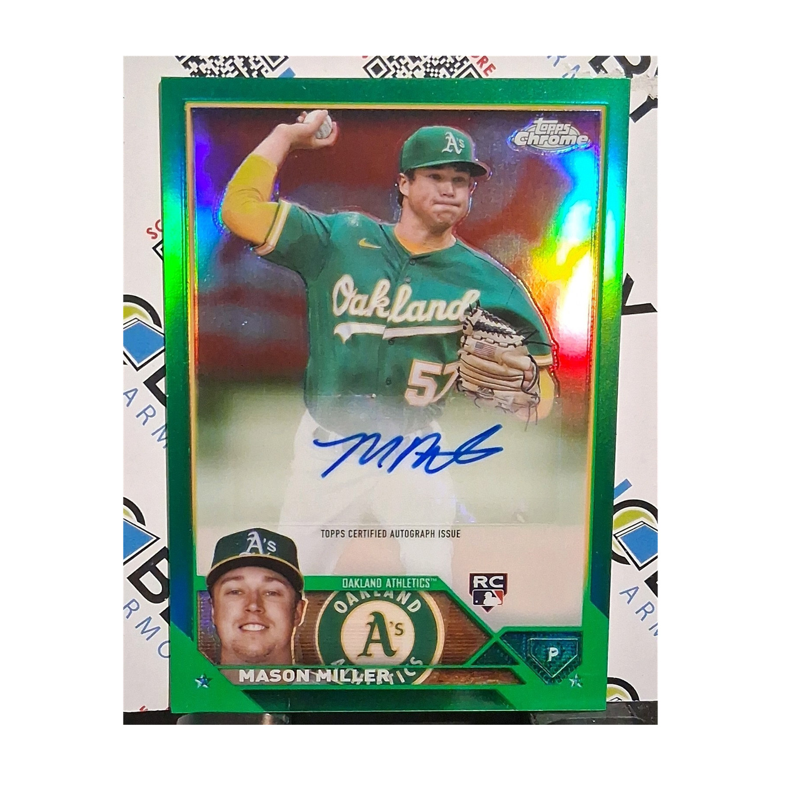 Mason Miller 2023 Topps Chrome Update Green Refractor Auto /99 RC Athletics
