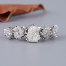 White Rough Uncut Diamond Ring 925 Silver Natural Diamond Ring Gift For Women