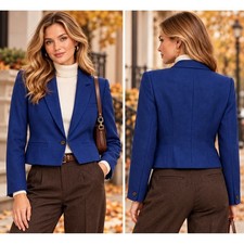CARLISLE Vintage Womens 4 S Blue 100 Wool Cropped Blazer Jacket Tailored Preppy