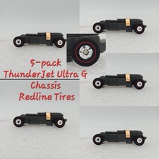 New 5-Pack Auto World ThunderJet Ultra G HO Chassis Chrome Rims w/ Redline Tires