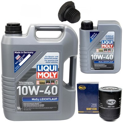Motoröl Set MOS2 10W-40 LIQUI MOLY 6 Liter + Ölfilter für Opel Omega A 2.3 D V87