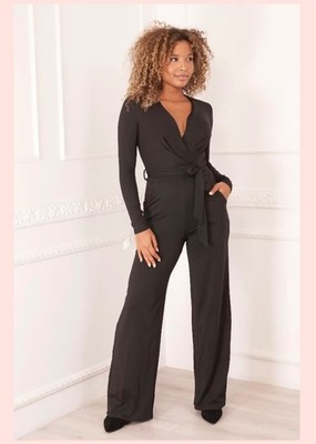 Jumpsuit Schwarz Hosenanzug Overall Einteiler Kofferstoff Hose weich Elegant neu
