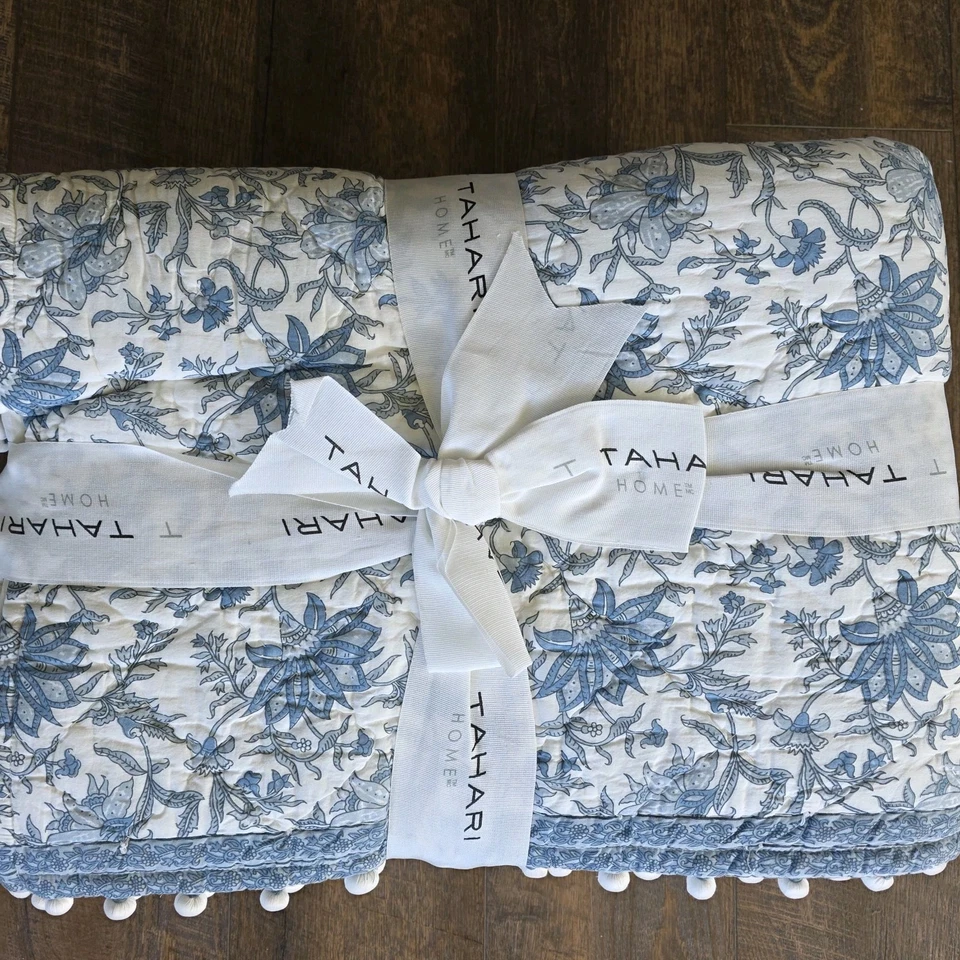 Edredón Tahari Full Queen Algodón Acolchado a Mano Estampado Floral Estampado en Bloque NUEVO Foto 3 de 4