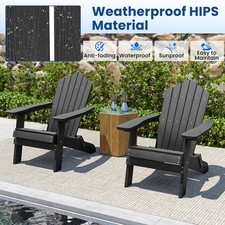 Oversized Chair w/ Wide Armrests Black Folding Adirondack Chair Patio HIPS