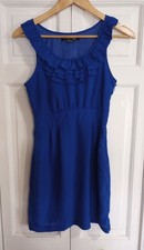 Forever 21 Blue Dress Womens S Sleeveless Ruffled Scoop Neck Mini Short Side Zip