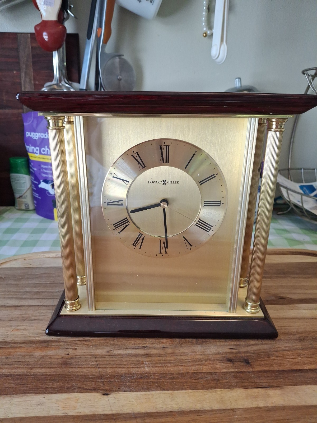 Howard Miller Carlton Table Clock 645-391 Gold Rosewood Glass.