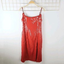 Bardot Womens Dress Beckett Large Sequin Spaghetti Strap Slip Midi Evening-Read