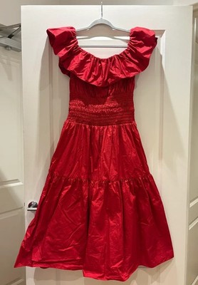 Self-Portrait Red Midi Poplin Dress