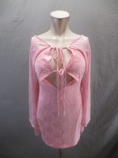 SHEIN Size L Womens Pink Long Sleeve Front Cutout Tie Lightweight Mini Dress 520