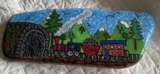 Large Santorini Rock Painting, Whimsical Trai...