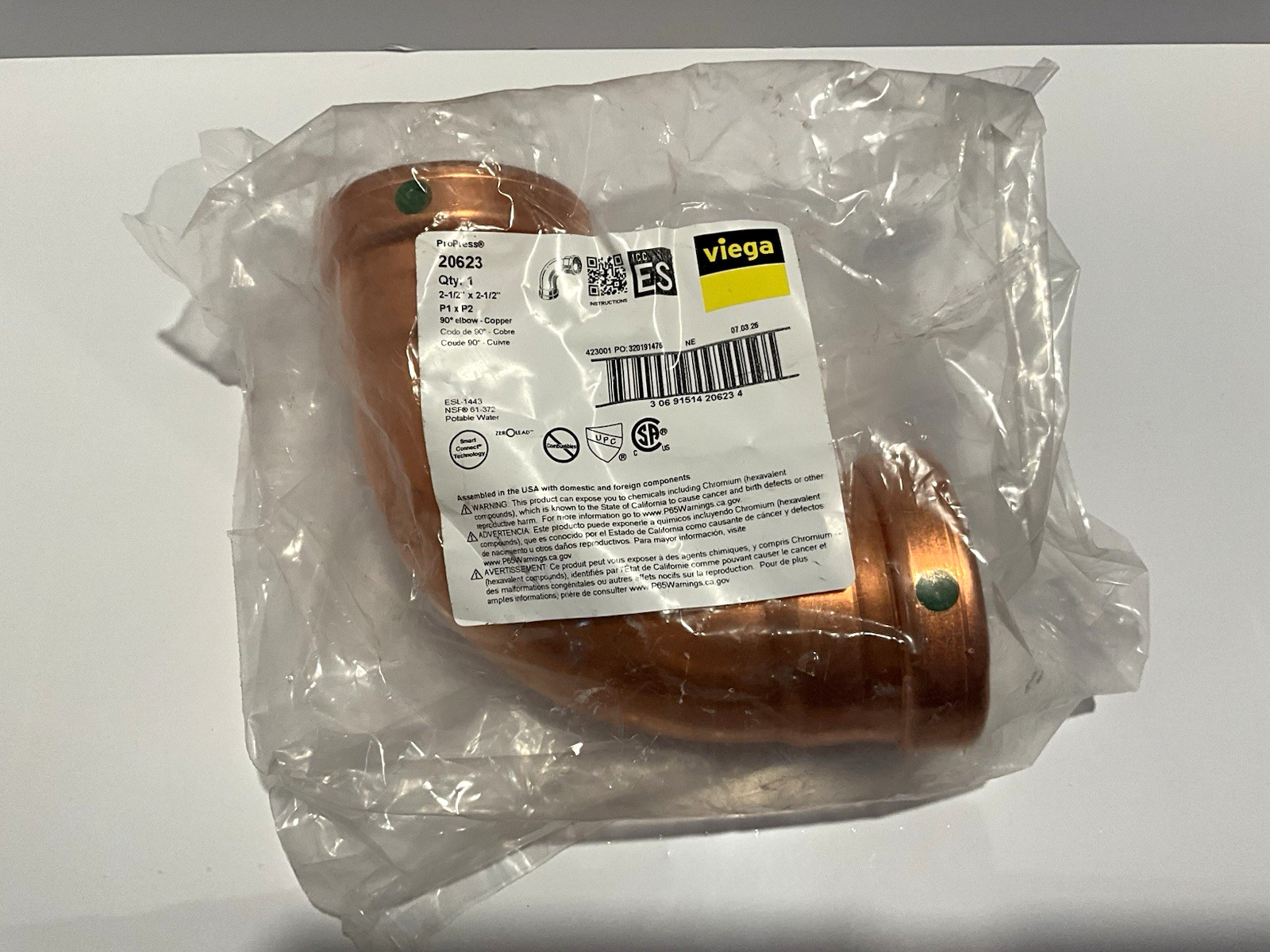 Viega ProPress Copper 90° Elbow 2-1/2" x 2-1/2" Potable Water 20623